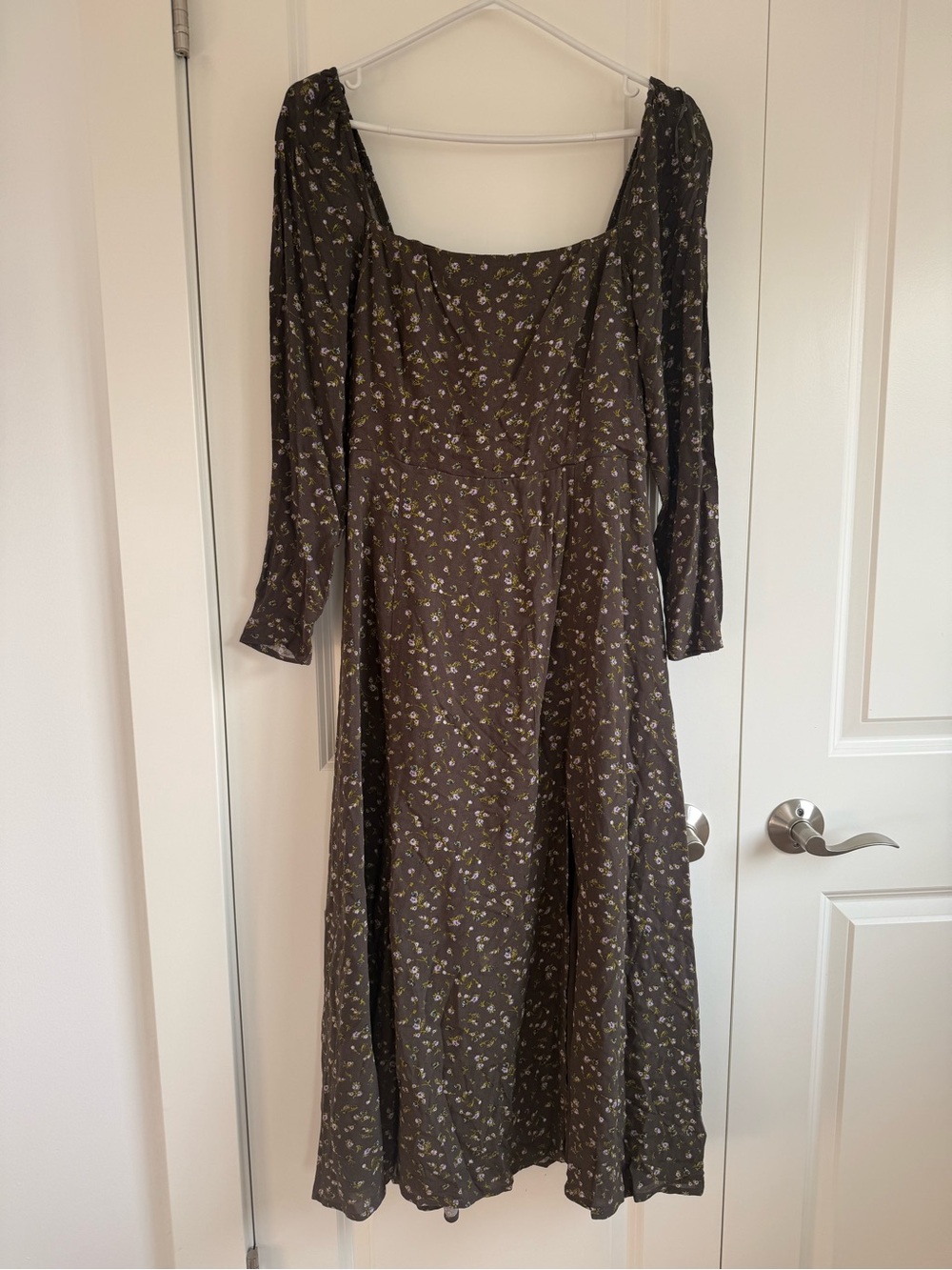 OAK + FORT Olive Floral Square-Neck Maxi Dress NWT